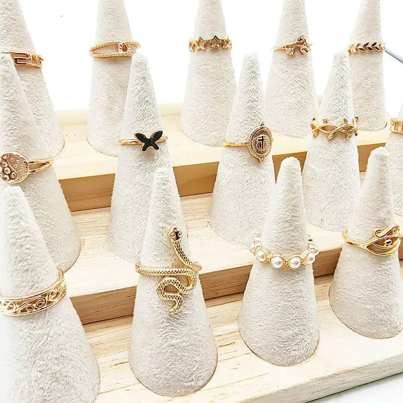 30Pcs Mix Pearl Silver Rings Set With Animal Snake Chain Hollow Leaf Butterfly Flower Gift For Girls Women Jewelry