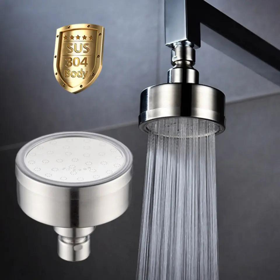 Two-piece brushed 304 stainless steel shower head with detachable, washable components and water-saving design