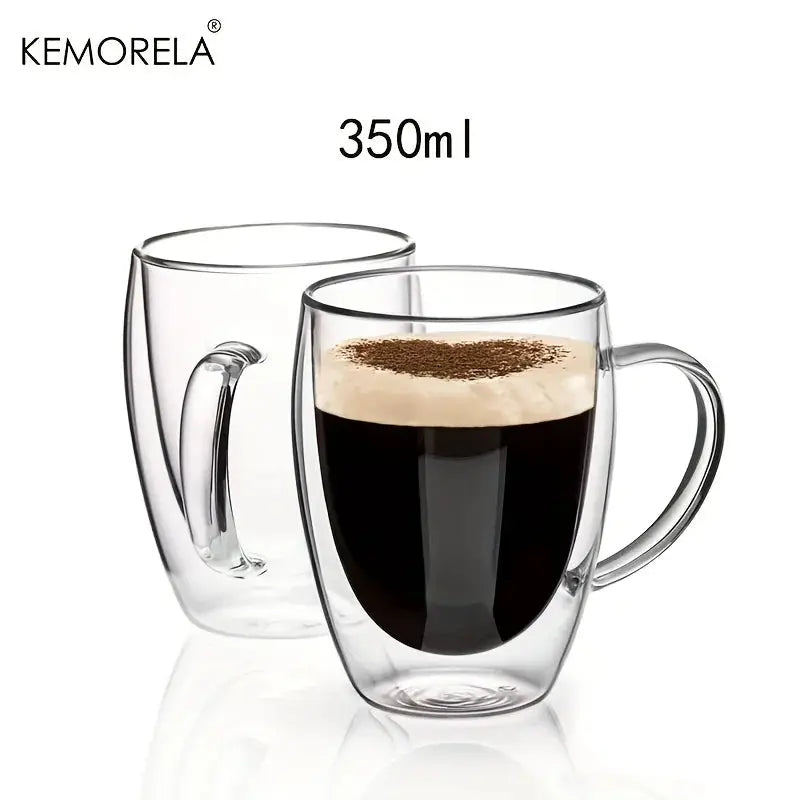 Set Of 2 4 6 350ml Double Wall Glass Mugs With Handle Transparent Cappuccino Coffee Tea Juice Cup