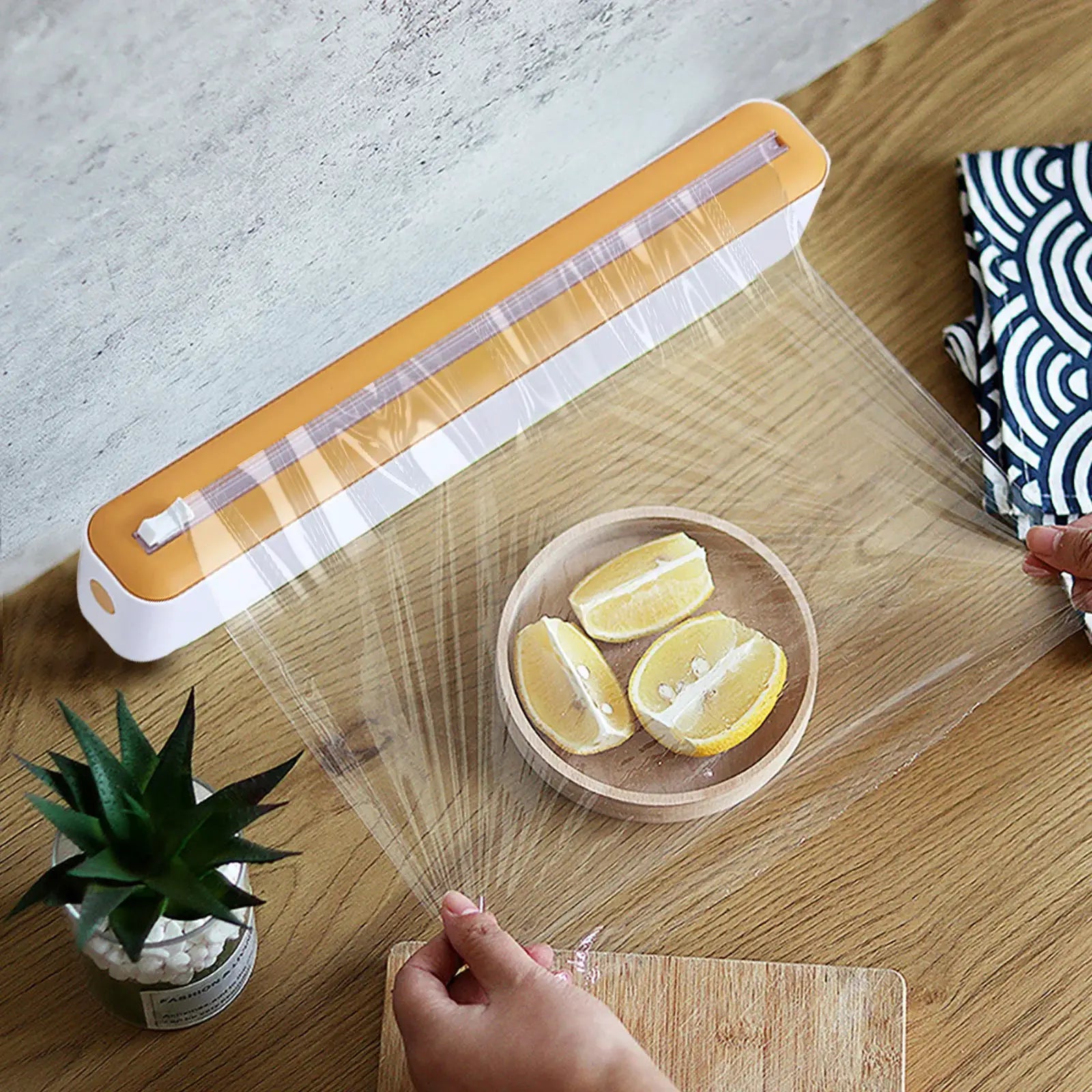 Kitchen Cling Film Cutter With Suction Base Mount For Easy Plastic Wrap Dispensing On Refrigerator