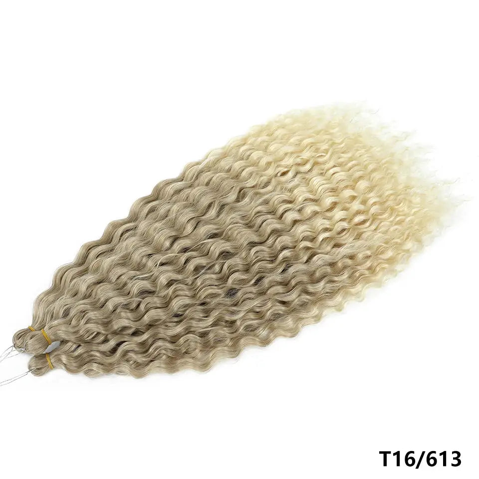 Ariel Curls crochet hair extensions, synthetic water-wave curls in blonde ombre, 3 bundles, Simples Market