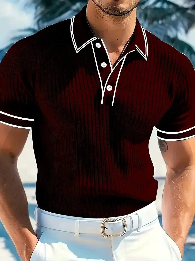 Simples Market men's burgundy short-sleeve polo shirt with white piping trim