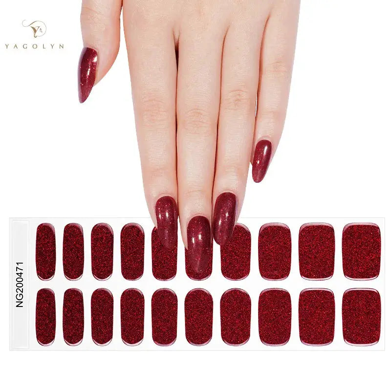 Gel nail wrap sheet, red glitter full-cover designs, 20-piece DIY manicure set by Simples Market