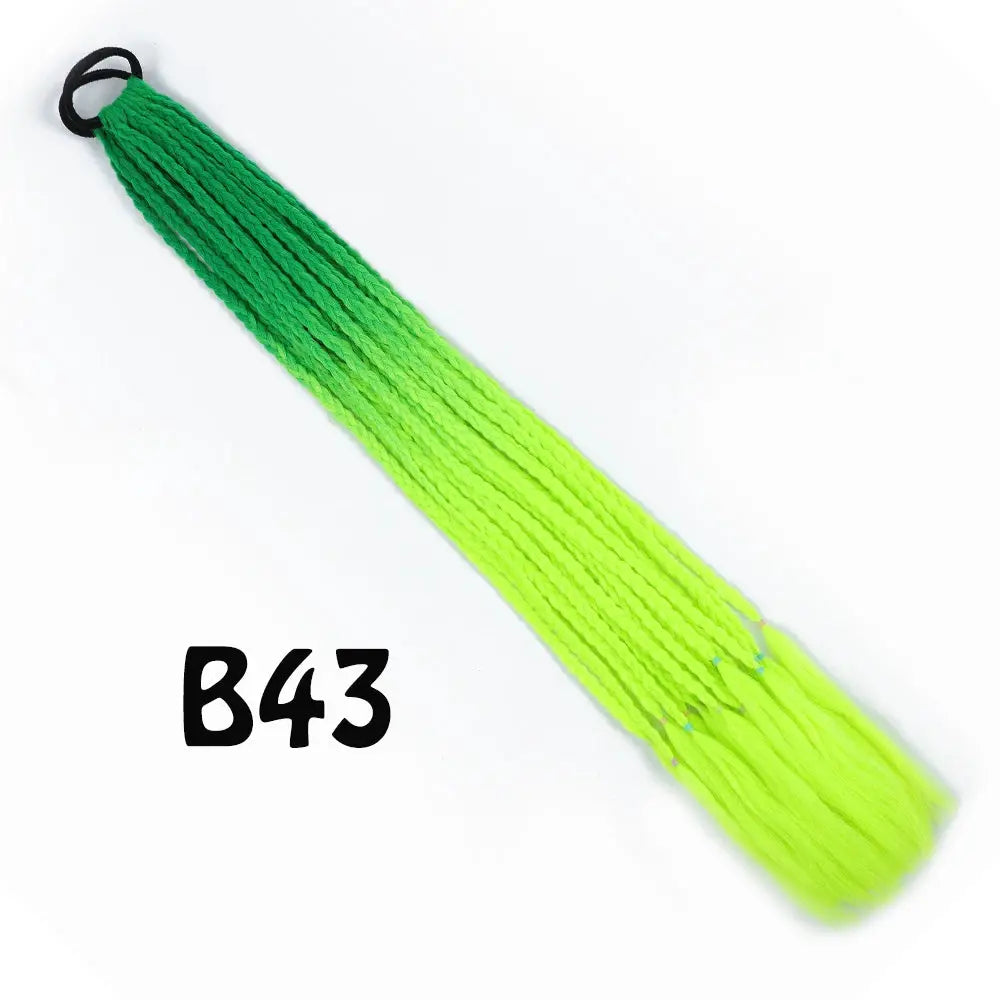 Rainbow gradient synthetic braided ponytail extension by Simples Market, 24 inches, elastic band