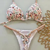 Simples Market two-piece floral bikini set with neck lace-up top and side-tie bottoms