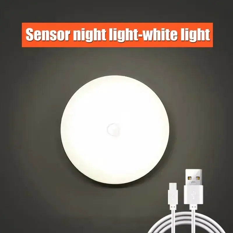 Simples Market white round LED motion sensor night light, USB rechargeable, 3-piece set