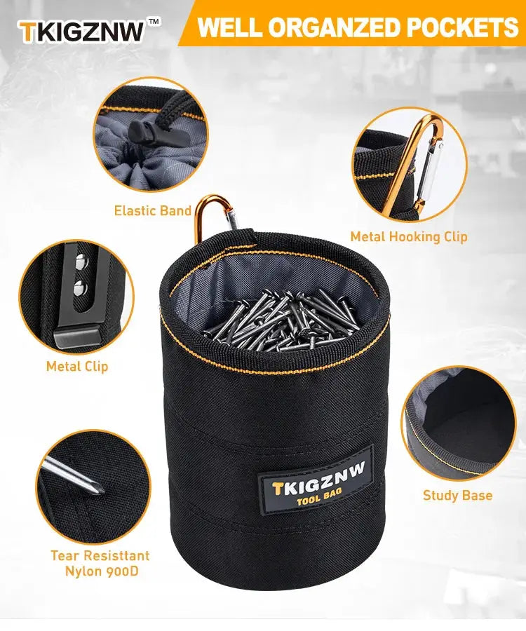 TKIGZNW tool pouch by Simples Market, black with belt clip for nails and screws
