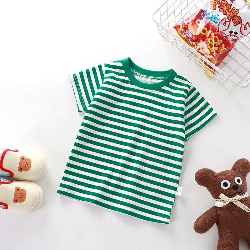 100 Percent Cotton Striped T Shirt For Kids 4 To 6 Years Red Tee Boys And Girls Wholesale Tops Childrens Clothing 2026