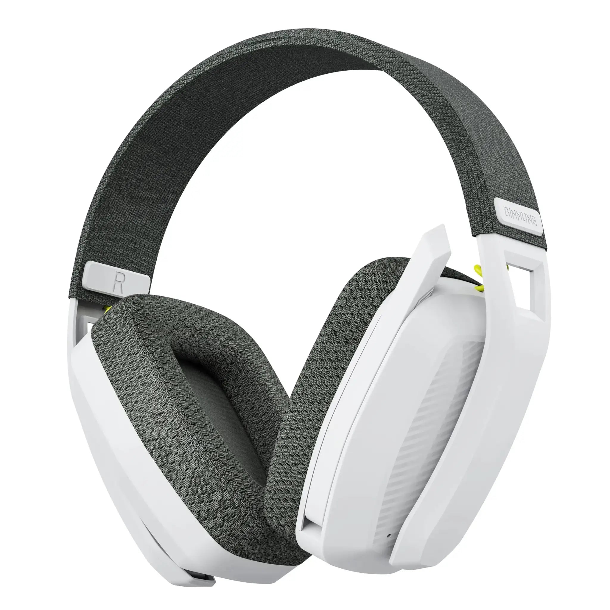 BINNUNE BW06 wireless gaming headset with microphone, white and gray fabric headband