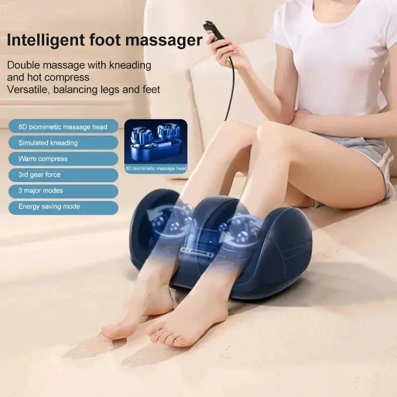 Extra big electric foot massager with kneading rollers and heat in dark blue
