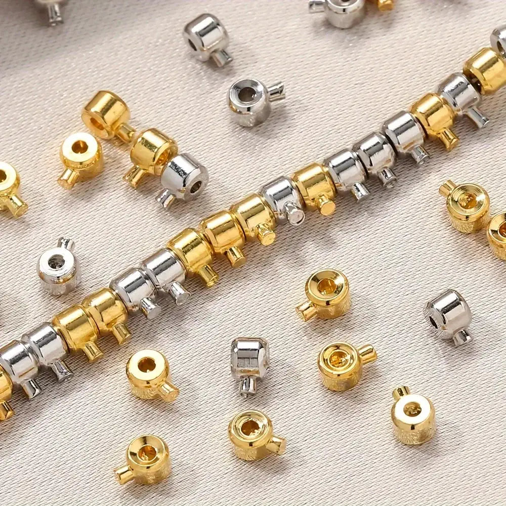 20 Pcs 3x4mm Copper Positioning Buckles Clasps With Bead Caps For DIY Necklace And Bracelet Connectors