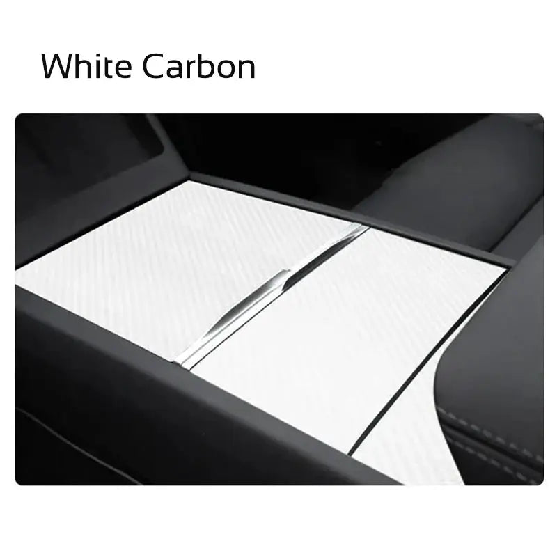 Center console cover protector in white carbon for Tesla Model 3/Y (2024–2026) by Simples Market