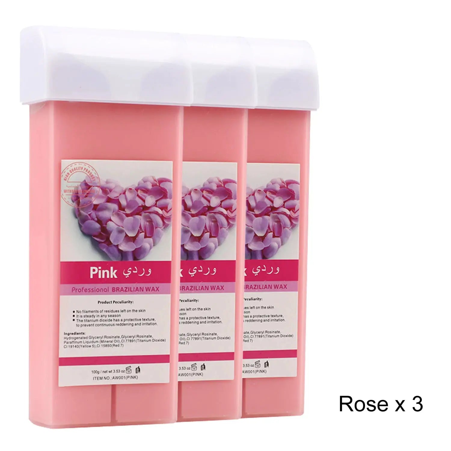 Roll-on wax refill cartridges, pink rose, 3-pack for bikini and body hair removal