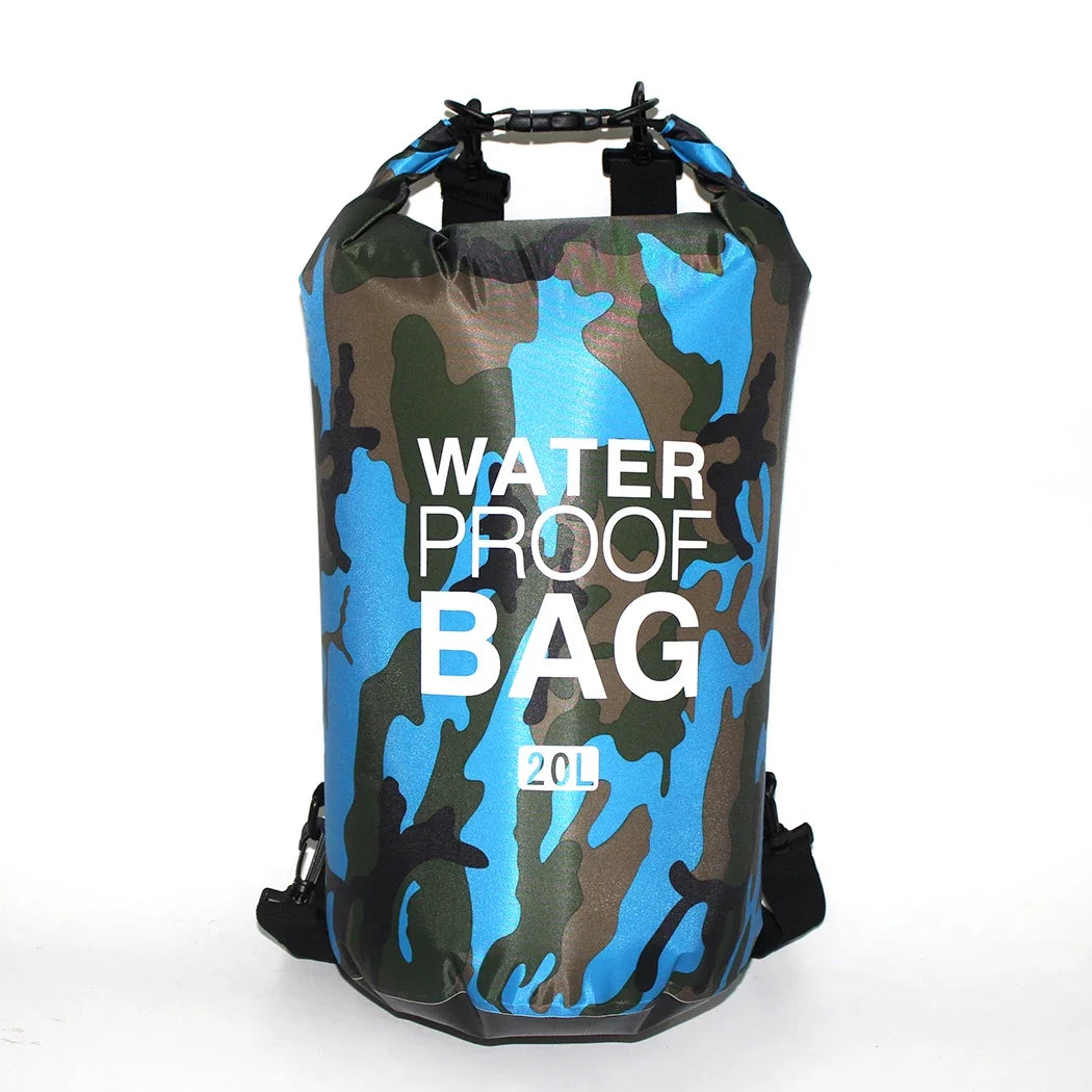 Dry bag waterproof 20L with blue camo pattern for kayaking rafting and outdoor sports