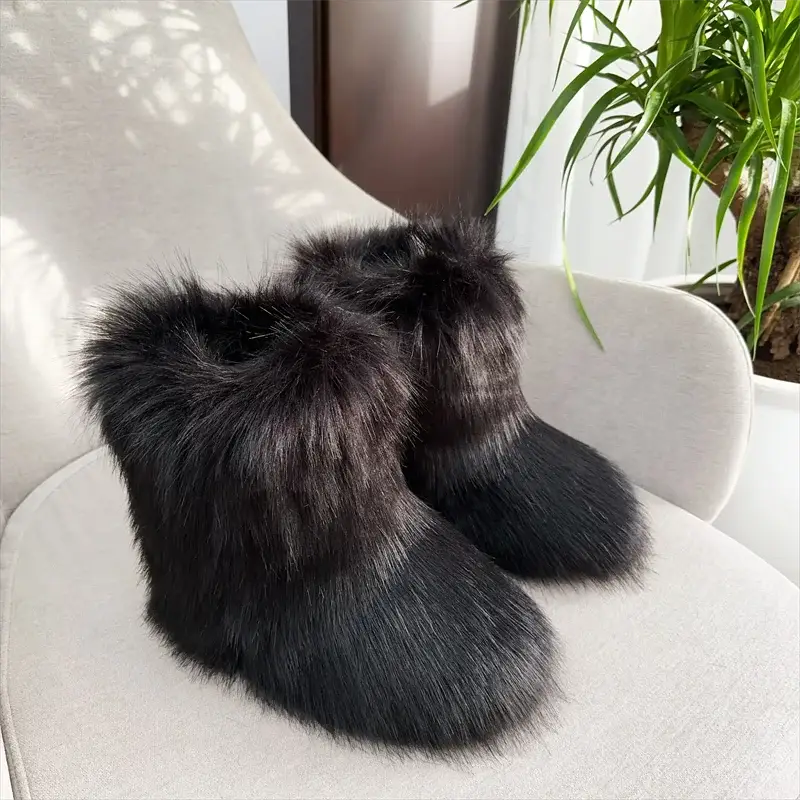 EverWarm Raccoon Fur Mid Calf Winter Snow Boots With Plush Insole And Short Plush Lining For All Day Warmth