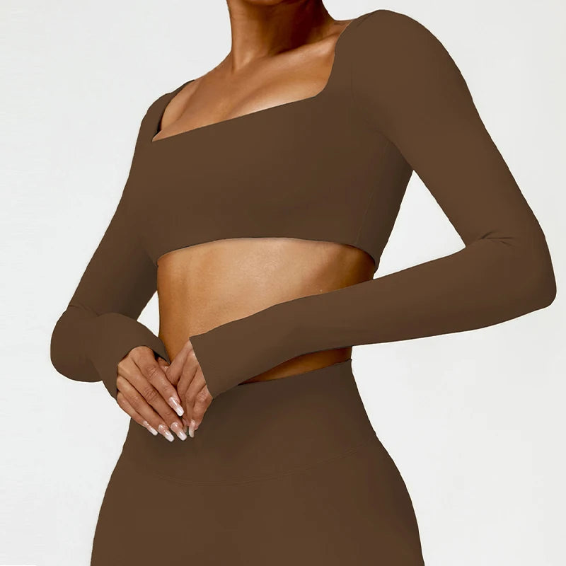 Hearuisavy Womens Quick Dry Square Neck Gym Top With Breathable Nylon Spandex For Dry Comfort
