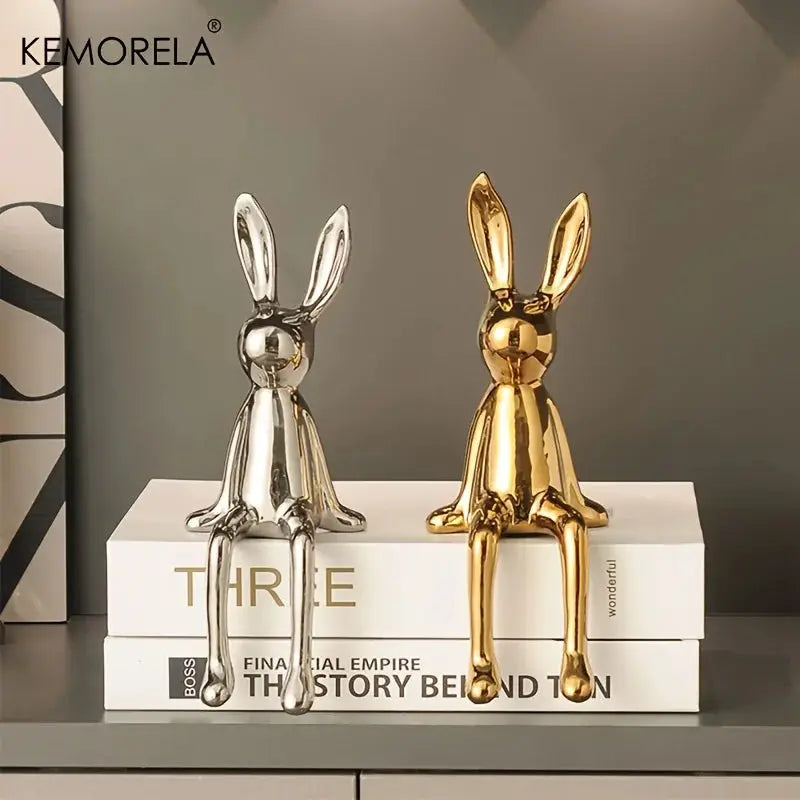 Ceramic Long Eared Sitting Rabbit Statue For Home Decor Luxury Ornament High End Art Aesthetics