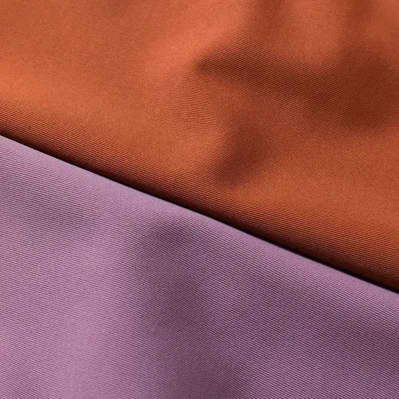 Silk satin fabric swatches in orange and lavender, 2-piece set.