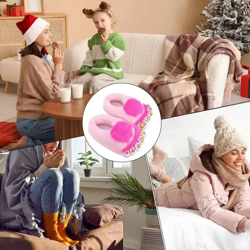 Foot Slippers by Simples Market; pink fuzzy anti-slip indoor house shoes for large feet