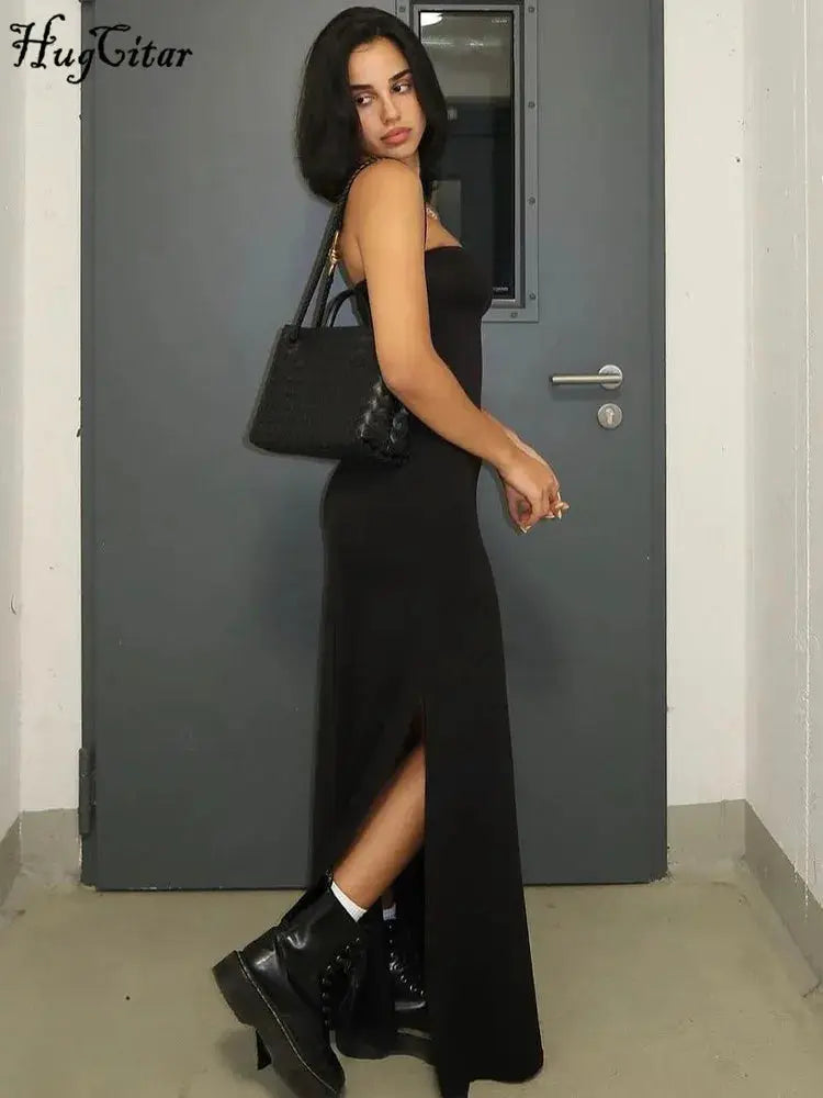 Black Strapless Bodycon Maxi Dress For Elegant Evening Wear Fall Winter 2024 Prom