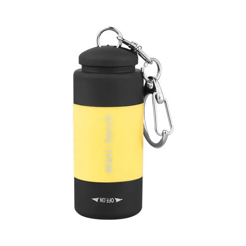 Simples Market LED mini pocket flashlight, yellow and black USB rechargeable keychain torch with carabiner clip, waterproof