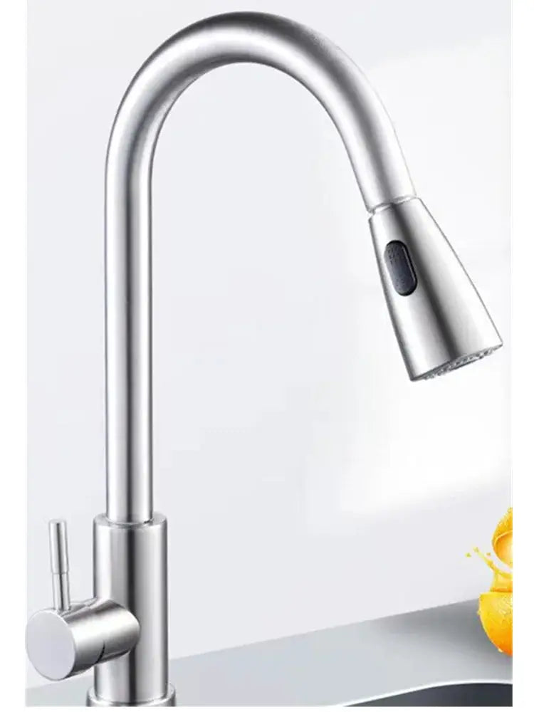Stainless steel kitchen faucet with gooseneck high-arc spout, pull-out spray, 360° swivel Simples Market