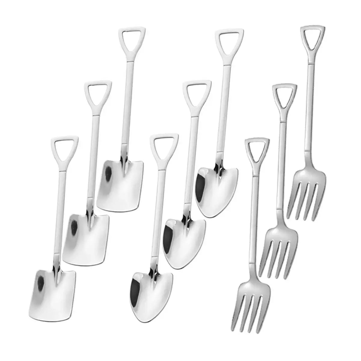 9 Piece Stainless Steel Dessert Forks And Spoons Set Shovel Shaped Spade Kitchen Utensils