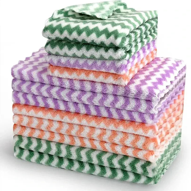 Simples Market dishcloths; multicolor coral fleece cleaning cloths with chevron pattern, thick and absorbent.