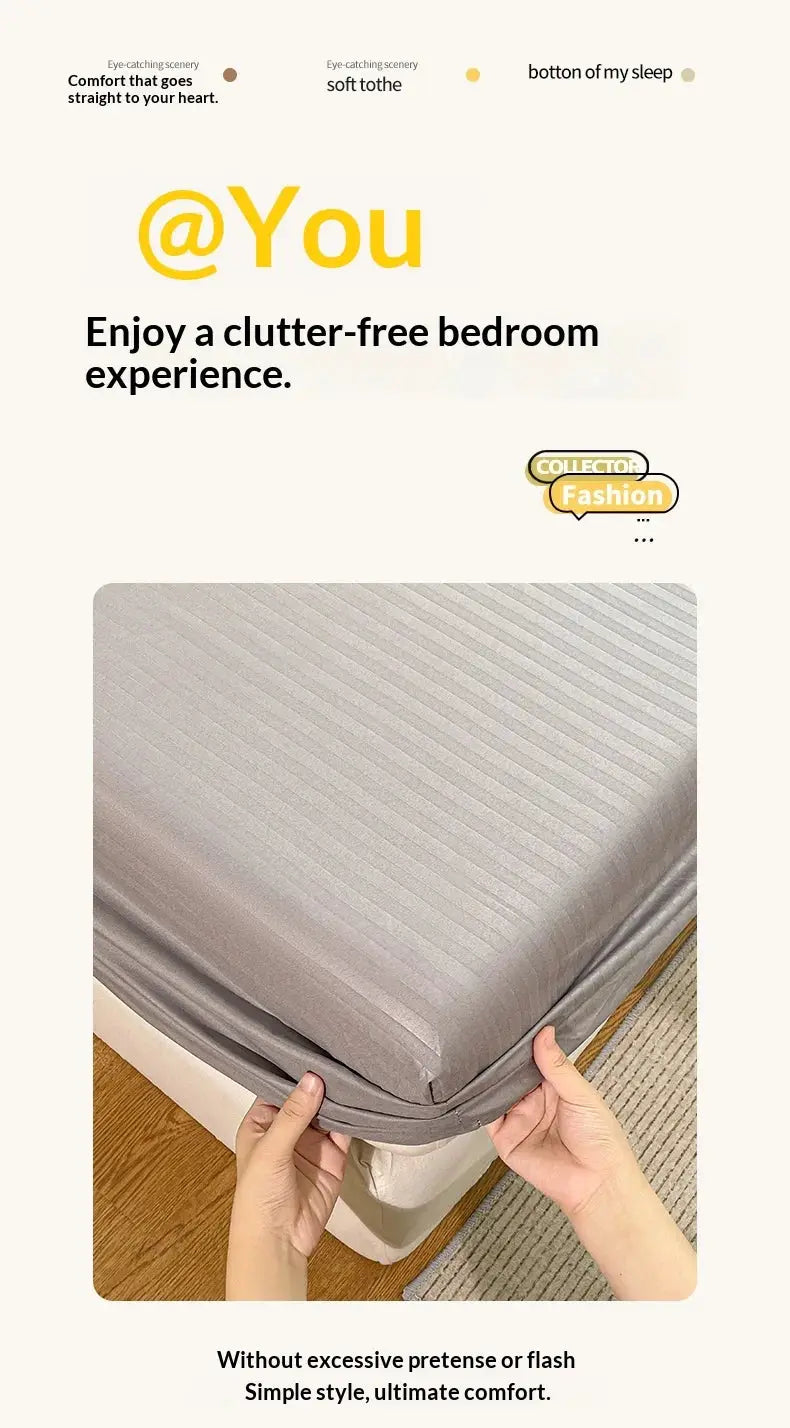Grey fitted bed sheet with elastic corners; solid color, soft mattress cover for sizes 90-180x200 cm