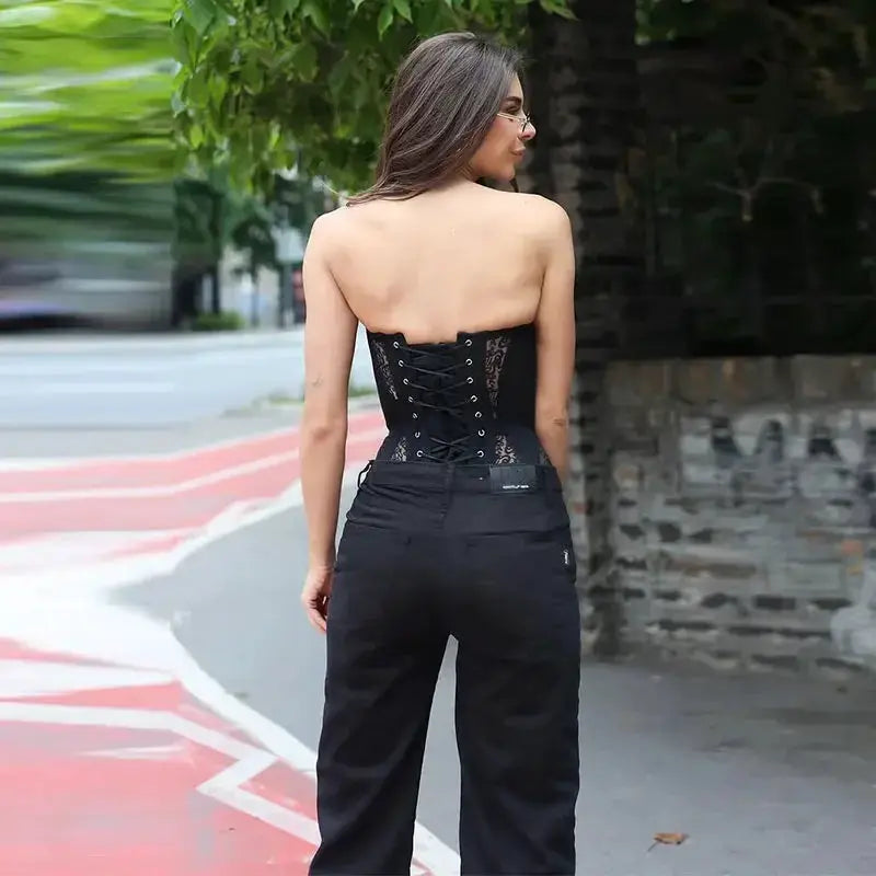 Sexy Corset Top Women Lace Hollow Out Strapless Sleeveless Lace Up Slim Fit Streetwear Vest 2026 Summer