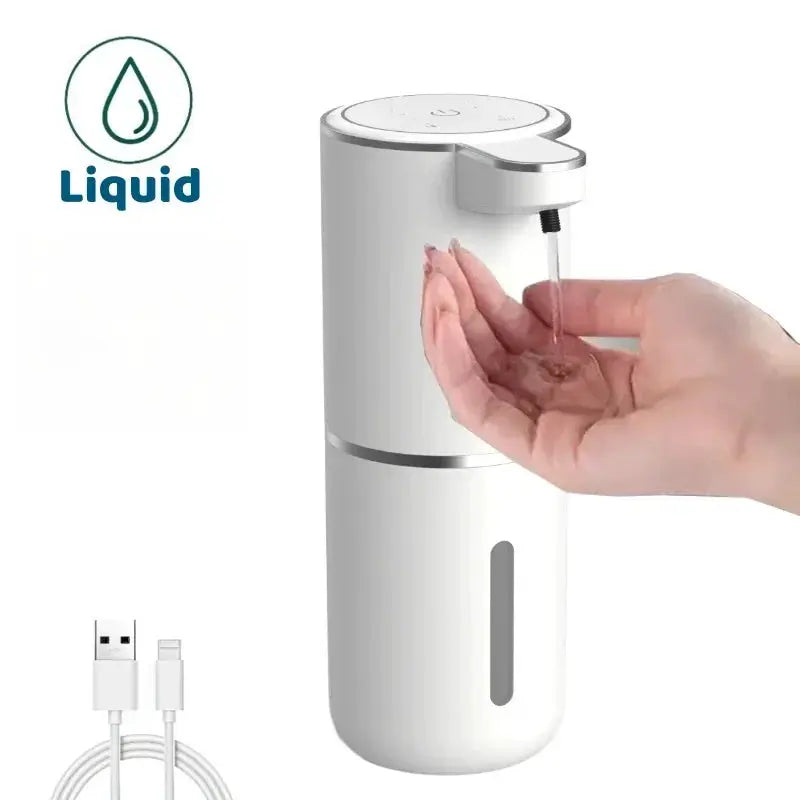 Automatic liquid soap dispenser, white touchless USB rechargeable with infrared sensor and USB cable.
