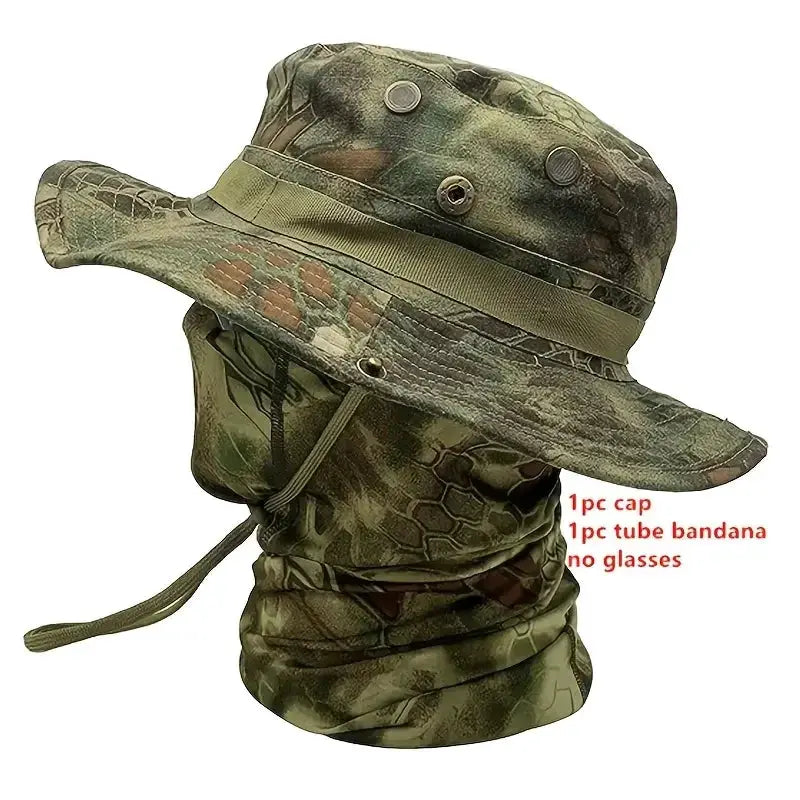 Camouflage Boonie Cap Balaclava Hat Set Foldable Soft Brim Sun Protection For Outdoor Hunting And Fishing