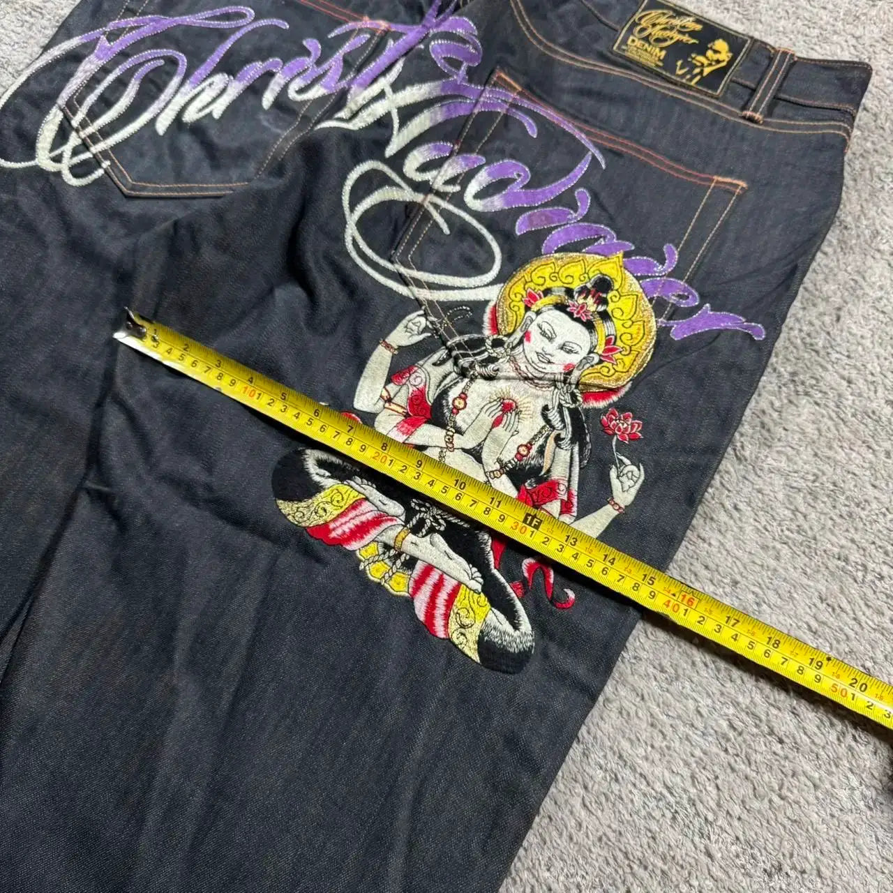 Y2K Baggy Wide Leg Jeans Embroidered Buddha Harajuku High Waist Denim