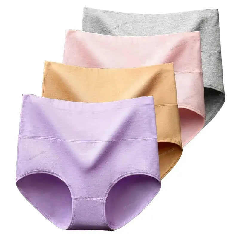 4-pack high-waist cotton panties for women by Simples Market in pastel colors