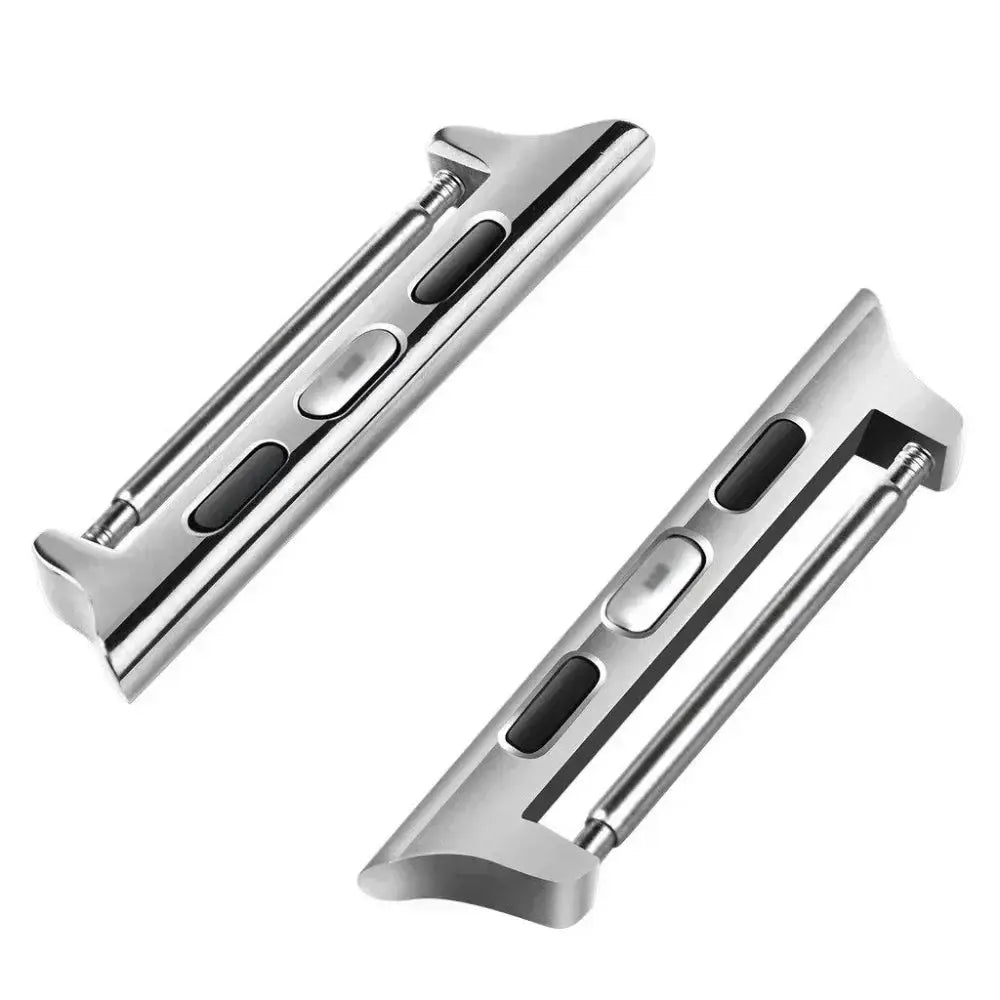 Apple Watch band adapters, two-piece stainless steel set by Simples Market for multiple sizes (38–49mm).