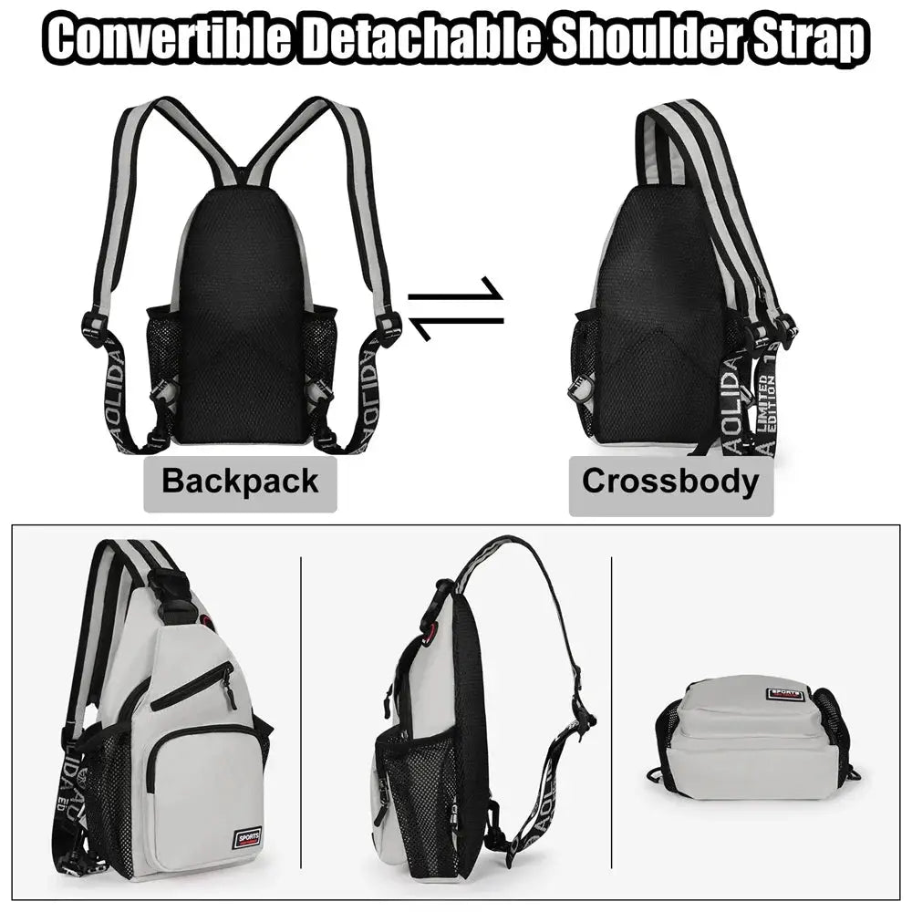 Simples Market 2-in-1 chest bag: convertible Oxford fabric backpack or crossbody with earphone hole and adjustable straps
