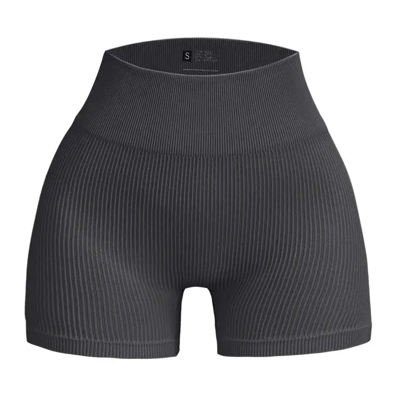 High Waisted Yoga Shorts For Women Lift And Shape Tight Fitting Solid Color Ribbed Texture Knit Activewear