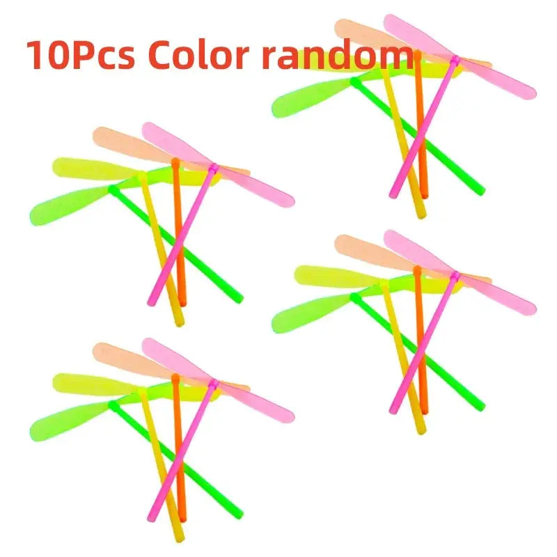 5 or 30 Pack Plastic Bamboo Dragonfly Shape Hand Push Flying Propeller Outdoor Toy for Kids and Adults