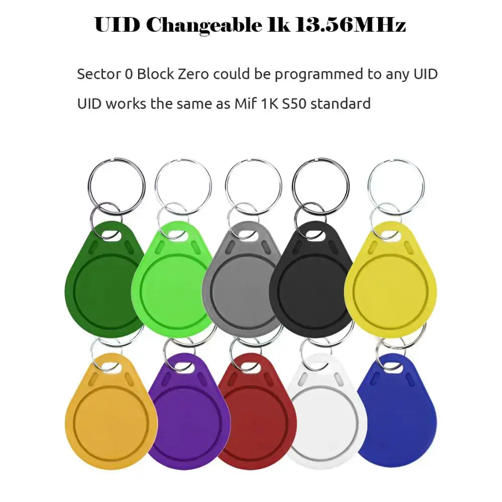 Simples Market RFID access control clone key fob set, 10 colorful 13.56MHz S50 rewritable NFC badges