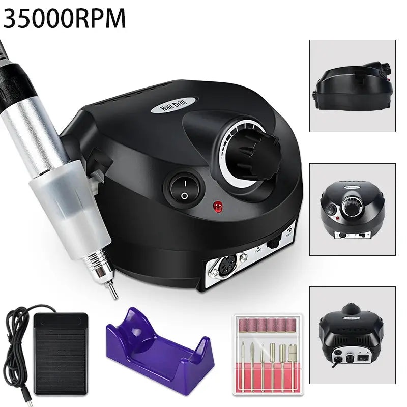 Professional gel nail kit with 35000RPM electric nail drill, UV LED dryer, and manicure tools
