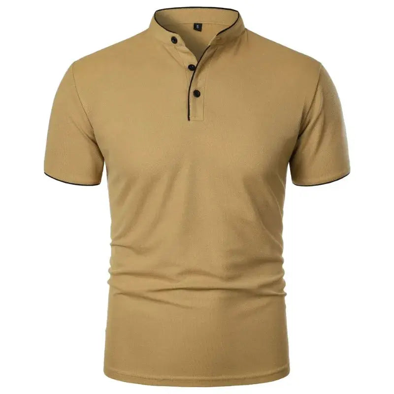 Men's beige short-sleeve polo shirt with collar and 3-button placket, Simples Market