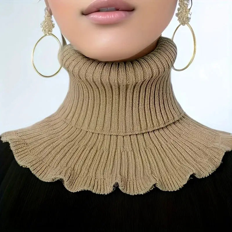 Aurora Line Black And White Knitted False Neck Scarf For Women Soft Thick Warm With Elegant Ruffle Edge