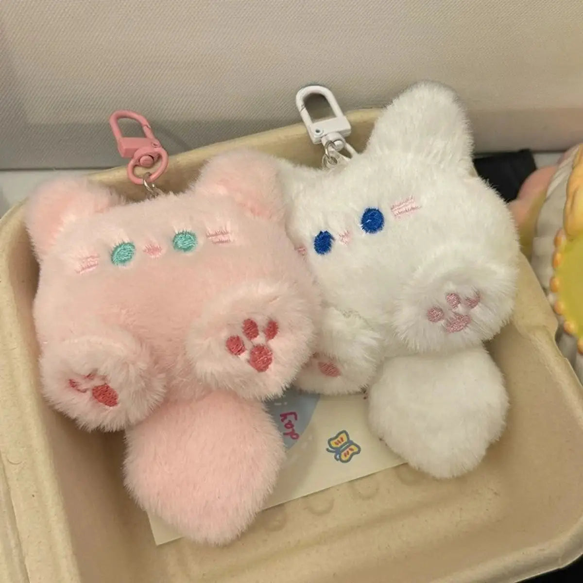 Cute Long Tail Cat Plush Keychain Cartoon Pendant With Lobster Clasp Soft Bag Charm Valentine Gift