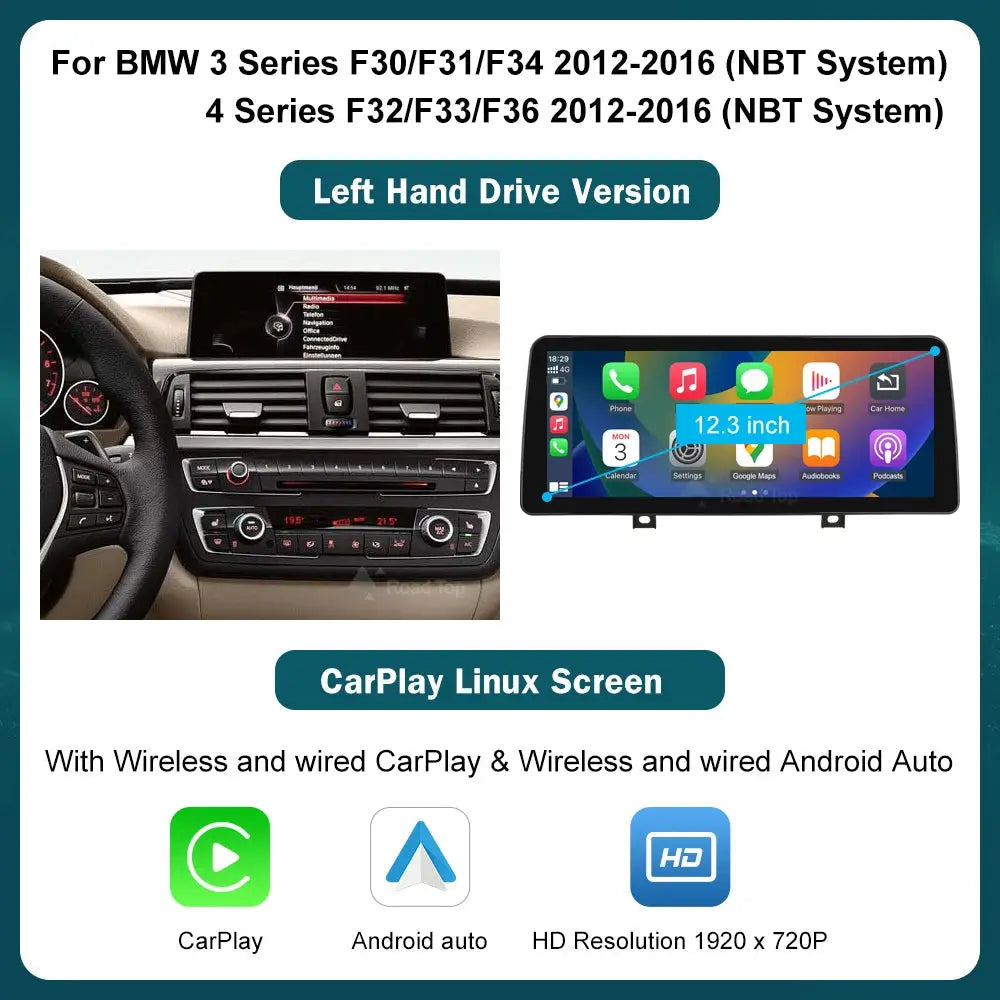 BMW 12.3-inch wireless CarPlay Android Auto infotainment display for 1-4 Series