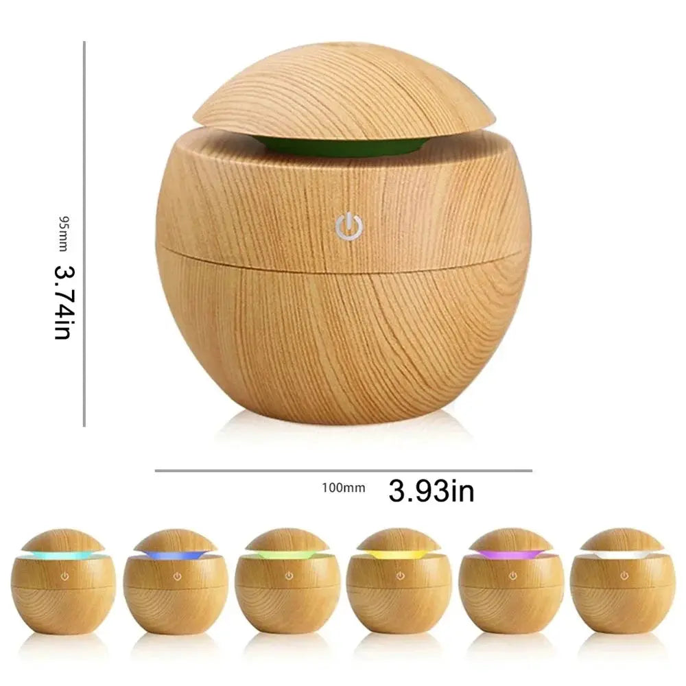 Wood Grain Ultrasonic Humidifier And Essential Oil Diffuser For Bedroom With Cool Mist Aromatherapy