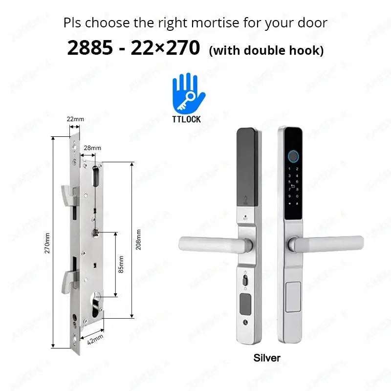 Simples Market TTLock sliding door smart lock set, 2 silver aluminum units with keypad and fingerprint access