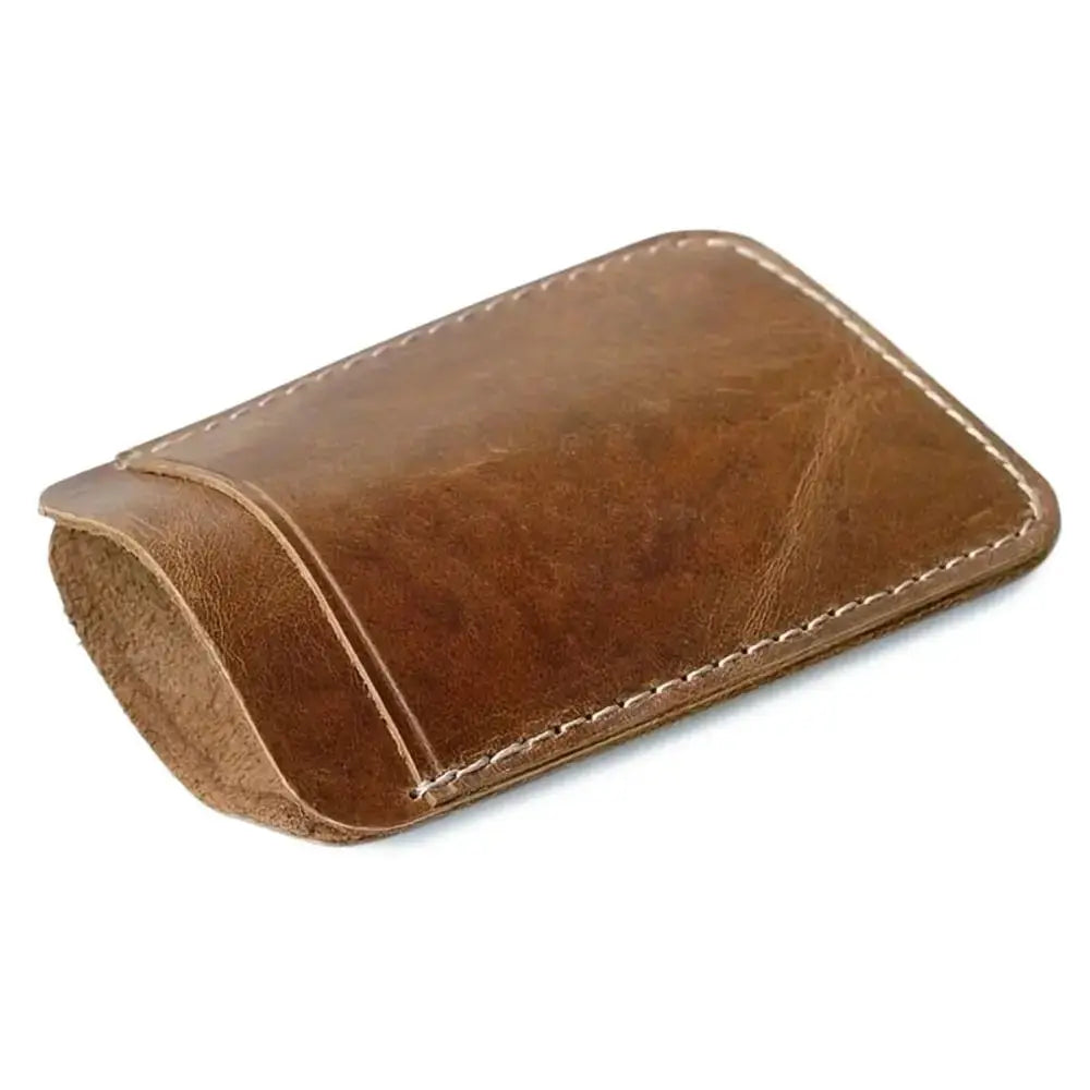 Men's genuine leather money clip wallet with slim metal cash clamp, brown
