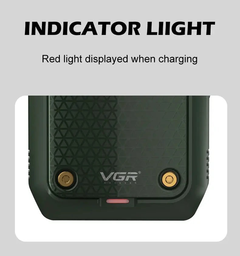 VGR 353 single-blade pro electric foil shaver for men, dark green portable razor with red charging indicator.