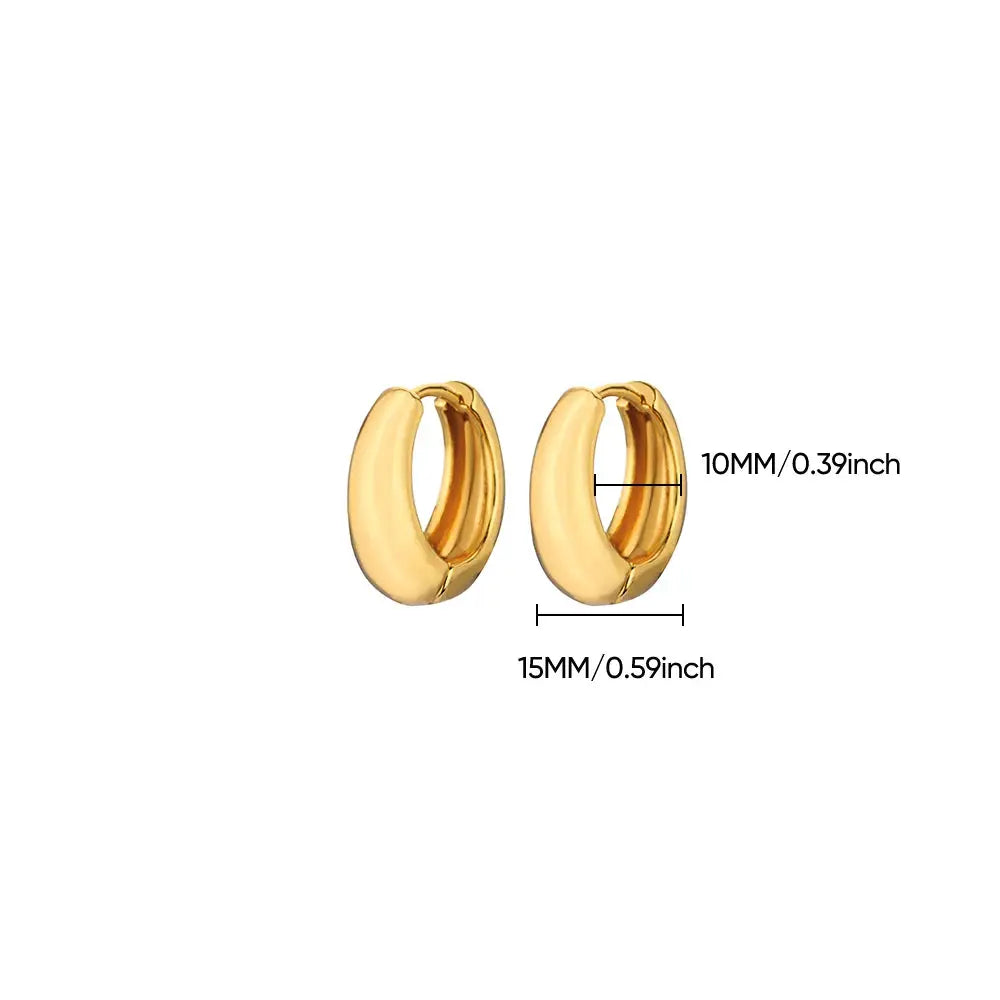 Pair of classic hoop earrings, gold-tone stainless steel, Simples Market, 15mm hoops