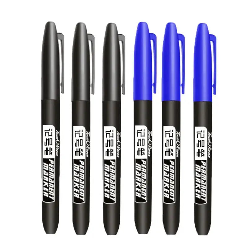 GraphixPro 6Pcs Permanent Marker Pens Set Black Blue Red Waterproof Ink Fine Tips For Manga Drawing